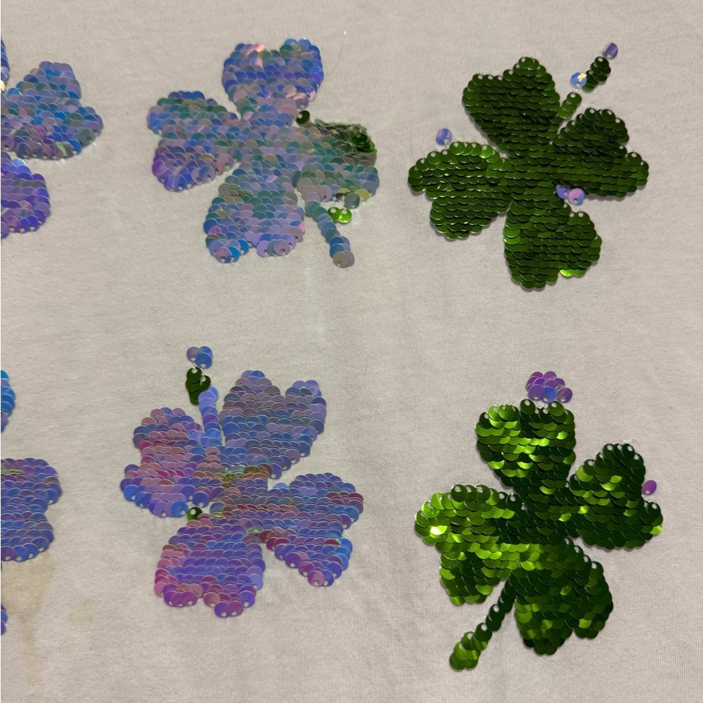 Justice Lucky ☘️ 4 leaf clover flip sequin shirt 18/20 plus st. Patrick’s day - Picture 4 of 6